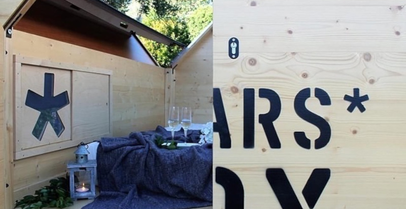 Interno accogliente della StarsBox con letto matrimoniale e biancheria di pregio