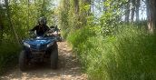 Gruppo di amici si diverte a bordo di moderni quad durante un'escursione guidata.